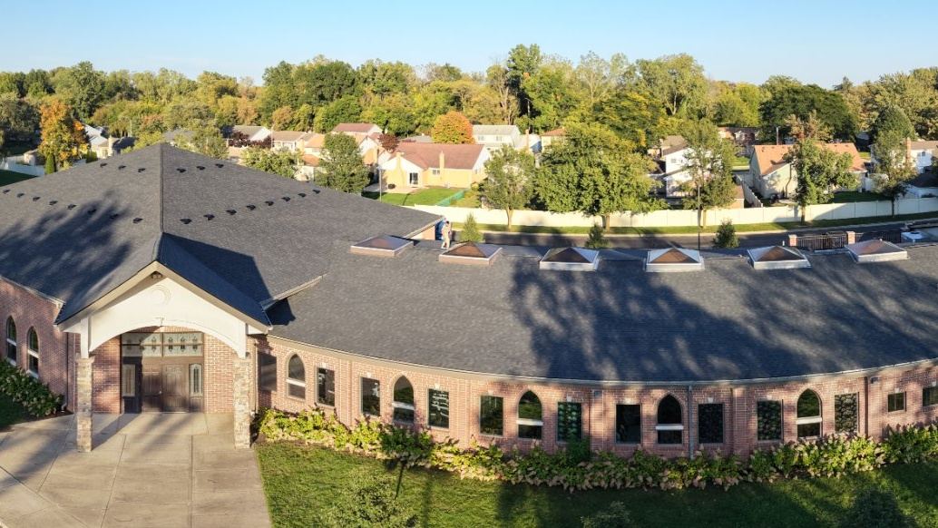 Class 4 impact-resistant shingle roof installed on a large church